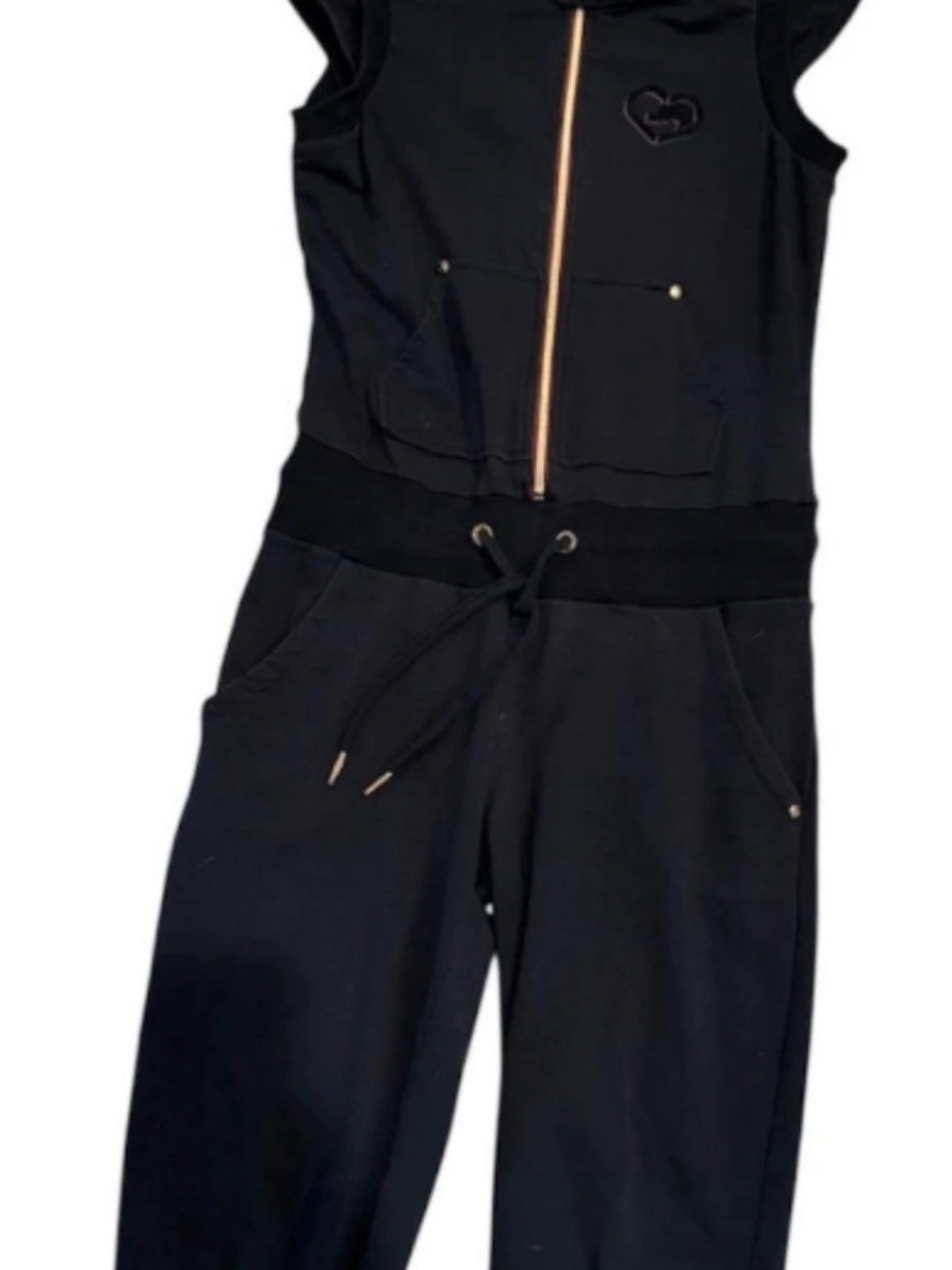 Sleeveless Black Zip-Front Hooded Jumpsuit with Drawstring Waist